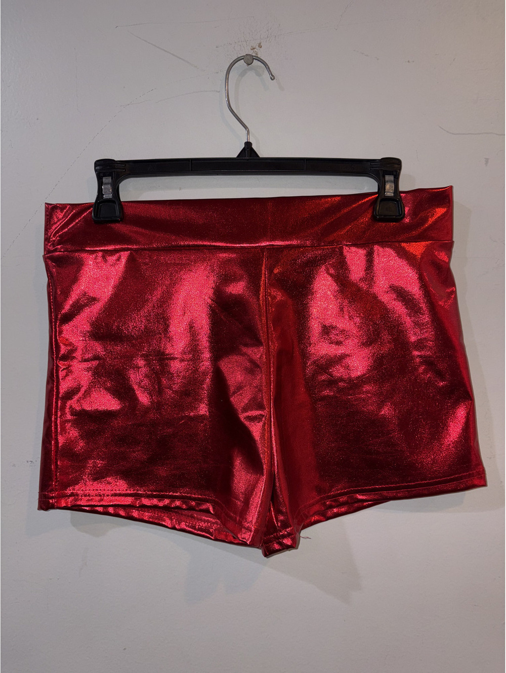 Red Metallic High-Waisted Spandex Shorts Size L/XL